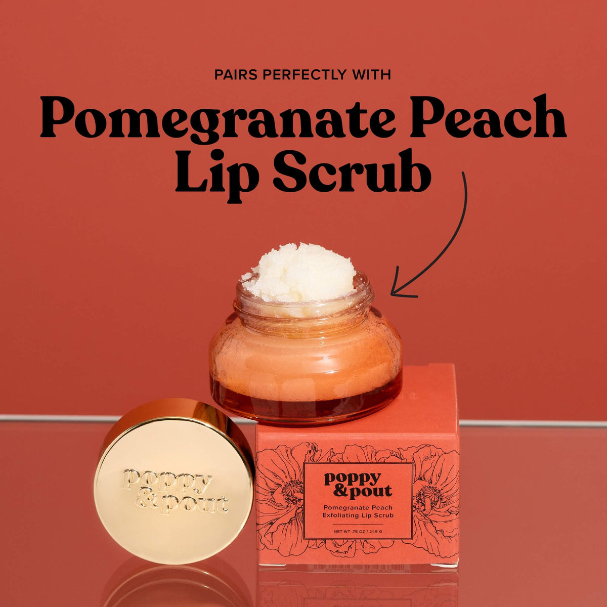 Poppy & Pout next to makeup items showing compatibility with beauty routines benefit