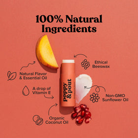 Poppy & Pout open twist top revealing balm stick for easy application benefit