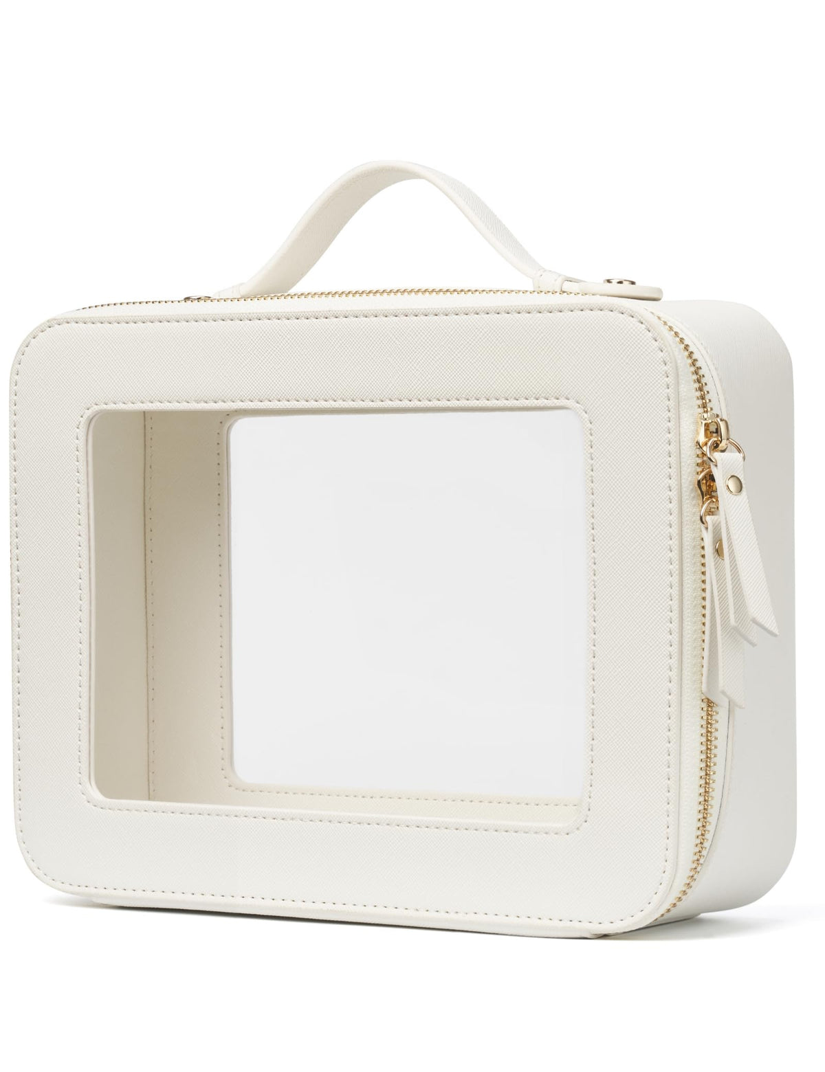 Popvibe clear makeup case front view showing organized cosmetics and easy access
