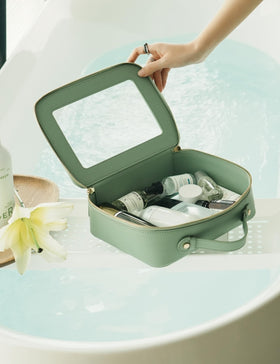 Popvibe placed in suitcase in travel setting showing organized packing benefit