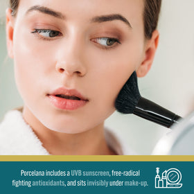 Porcelana application on face demonstrating even-tone and under-makeup benefit