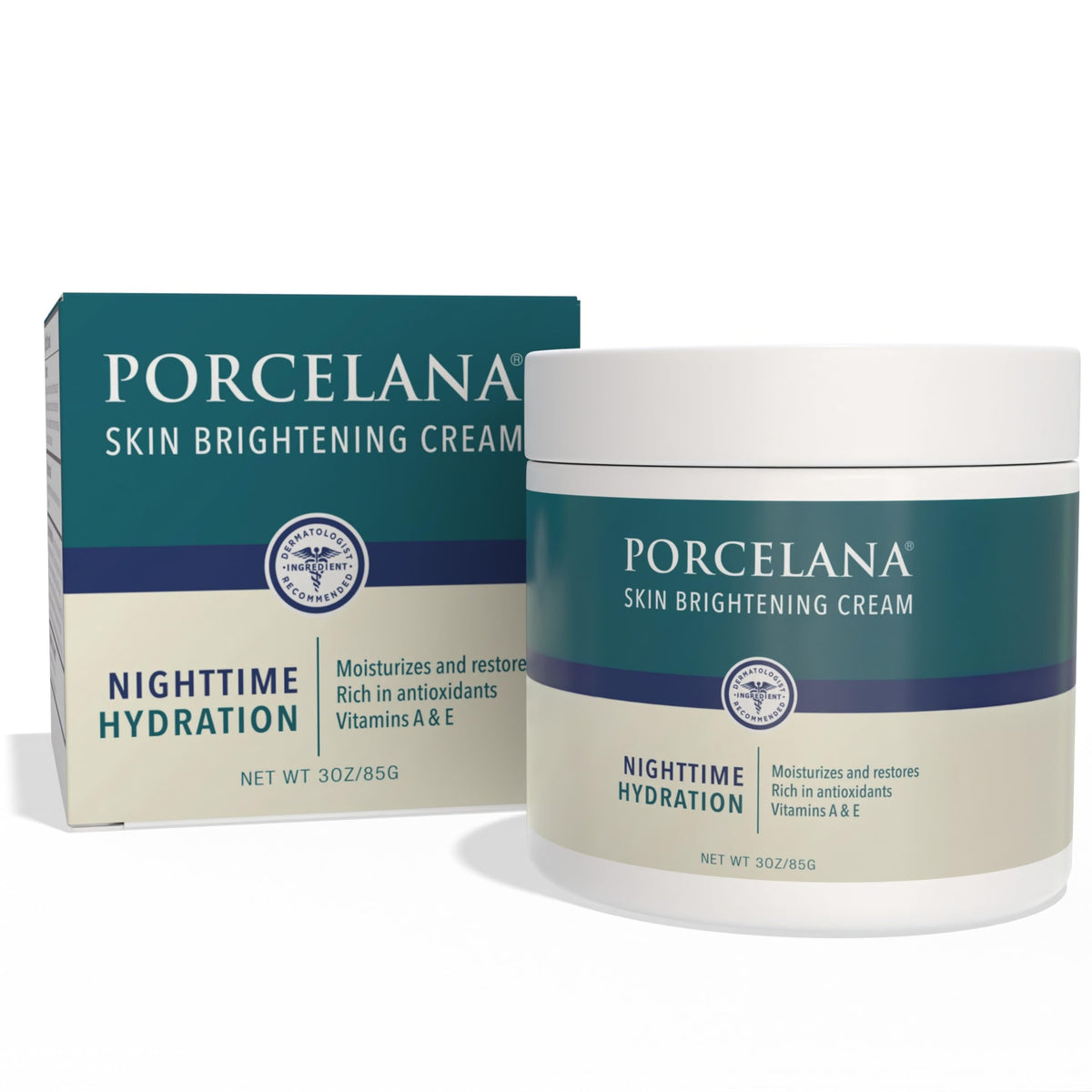 Porcelana front jar showing clean packaging and easy pump benefit