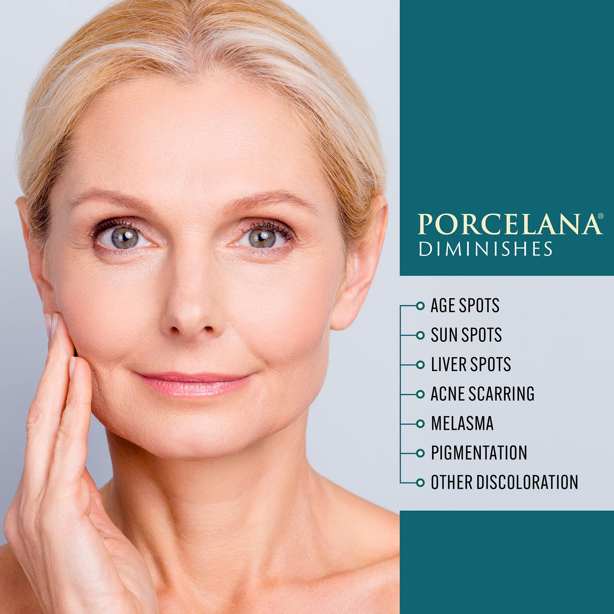 Porcelana ingredients label highlighting vitamins and antioxidants benefits