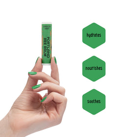 Portland Bee Balm applied on lips demonstrating moisturizing protection during use