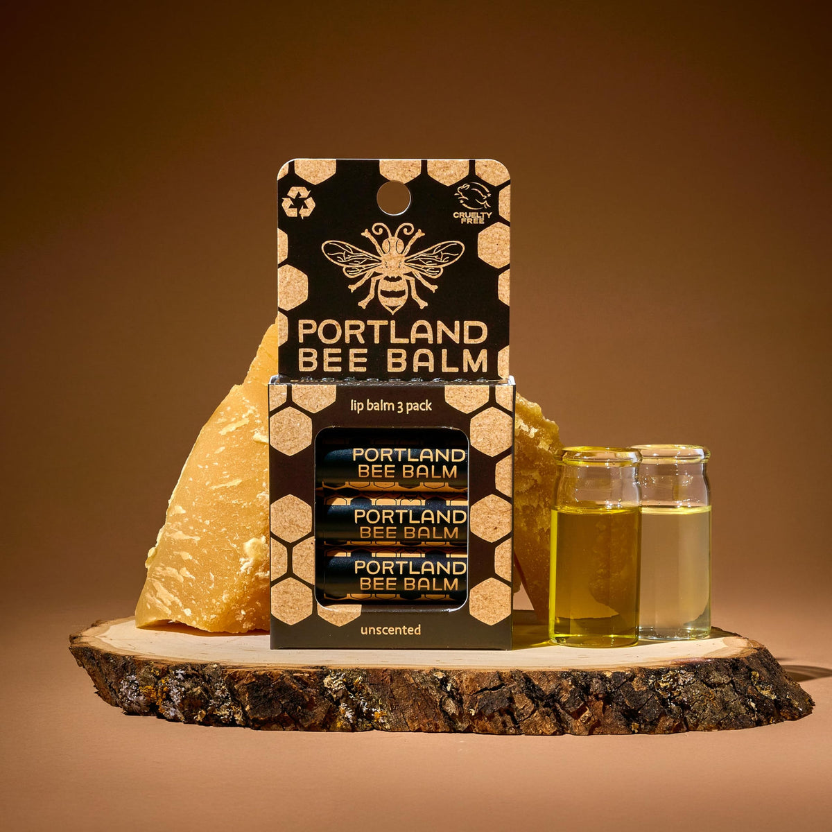 Portland Bee Balm three-pack layout highlighting value and convenience