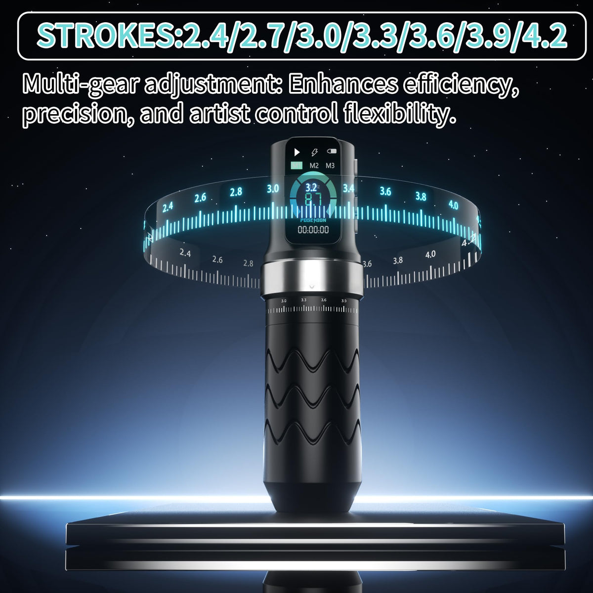 POSEIDON LED display closeup showing settings and session timer for accuracy
