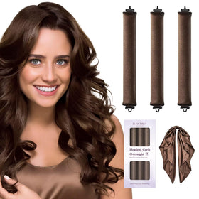 posicurly front packaging showing three velvet curlers and satin scarf, convenient travel set