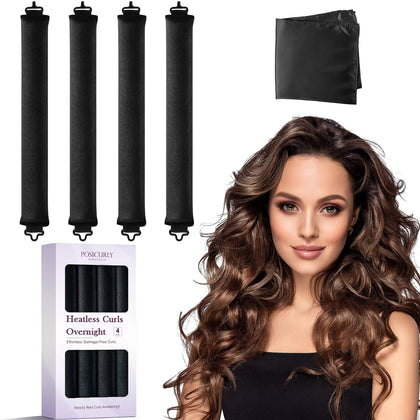 posicurly front packaging showing the four velvet curlers and satin bonnet for easy styling