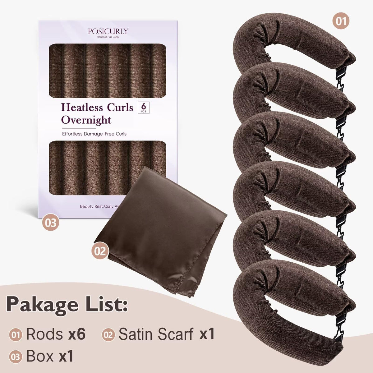 posicurly satin scarf and rods laid flat to protect hair and prevent friction