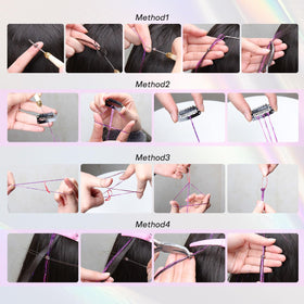 POUWENEY tinsel strands beside a ruler showing 48-inch length for versatile styling