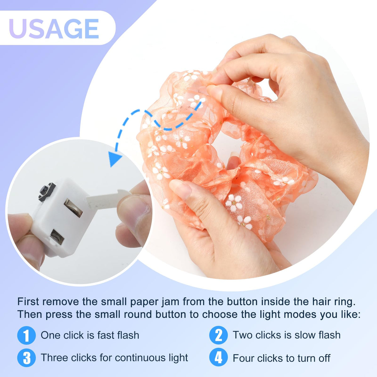 POZILAN scrunchie next to hand showing scale and comfortable multiple-wrap stretch