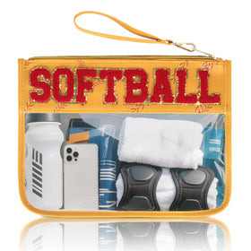 PPeen clear zipper pouch front view showing durable PVC and nylon, easy identification benefit