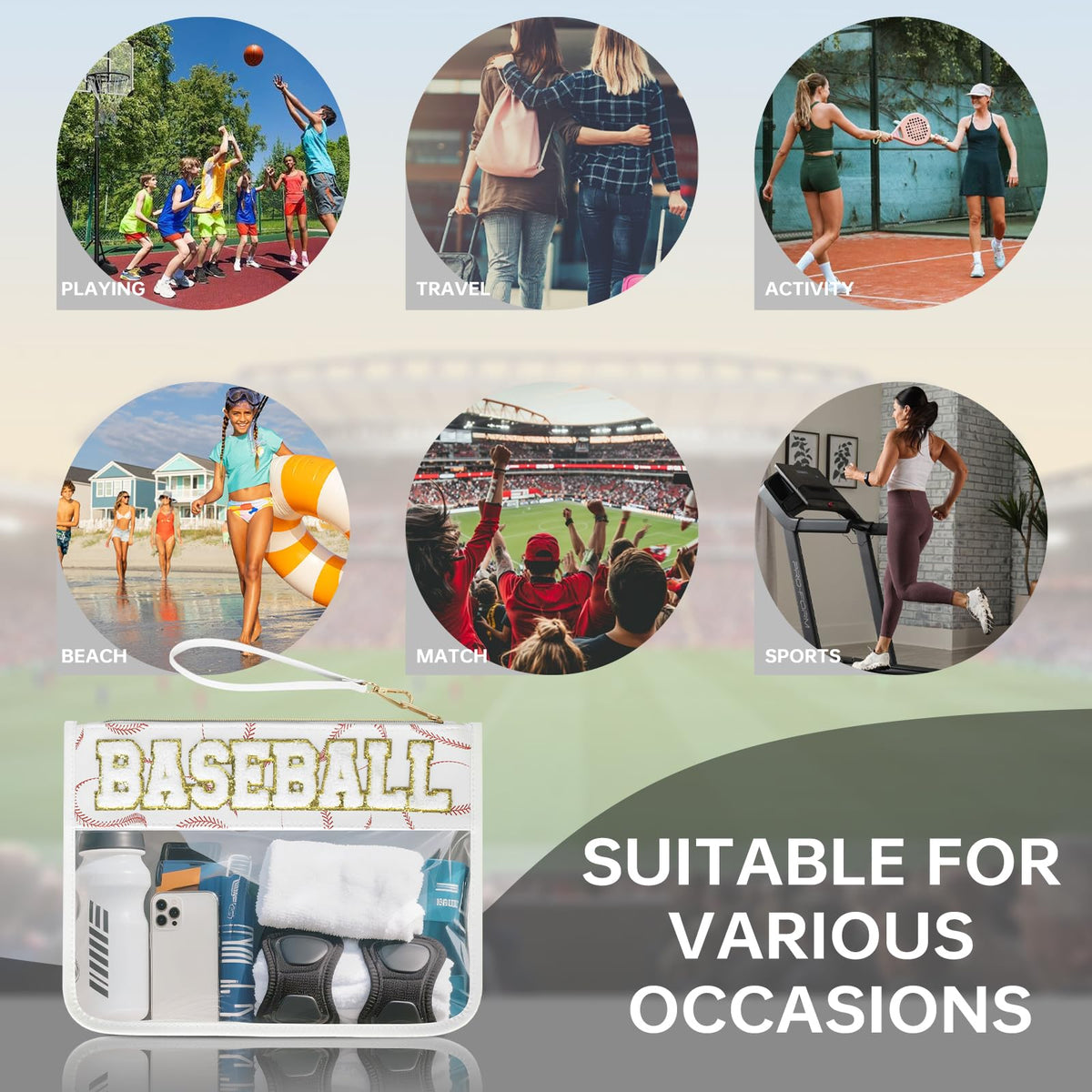 PPeen pouch on stadium seat illustrating game-day convenience and visibility