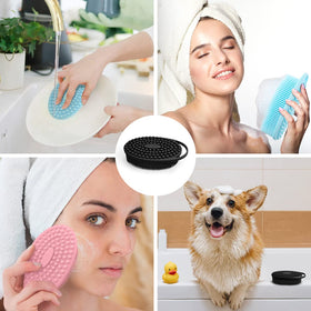 PQRUU scrubber used to bathe a small dog offering gentle cleaning and easy rinsing