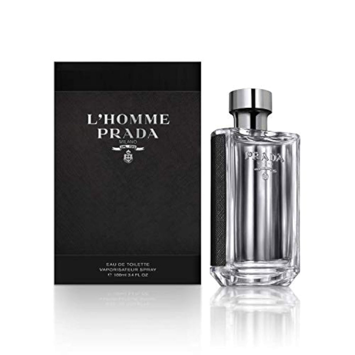 Prada L'Homme bottle front view showing sleek design and upscale presentation benefit