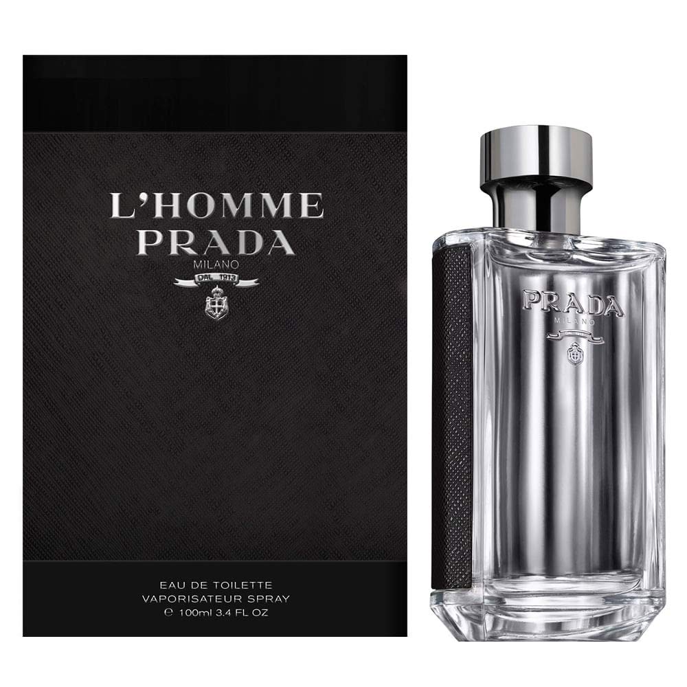 Prada L'Homme close-up of cap and label highlighting premium minimalist branding