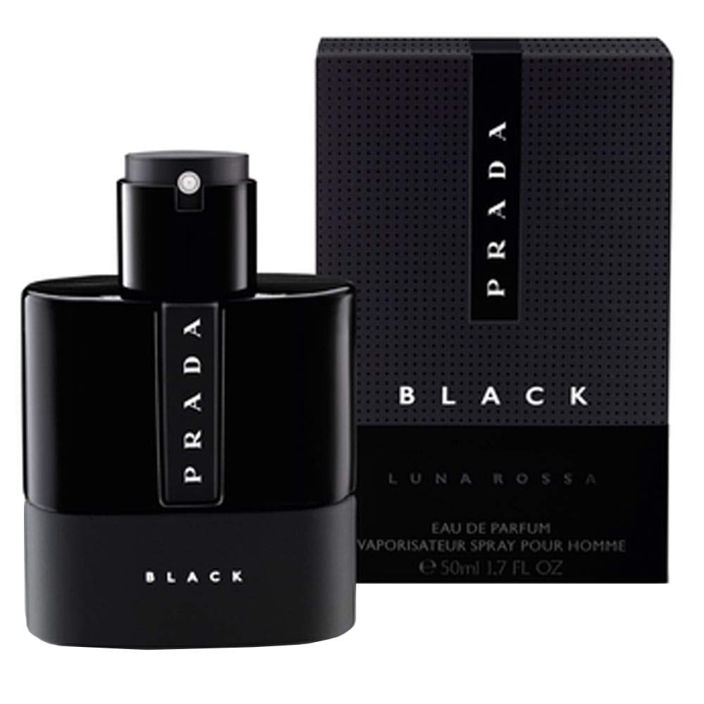 Prada Luna Rossa Black cap and label detail highlighting brand and elegant typography