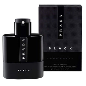 Prada Luna Rossa Black cap and label detail highlighting brand and elegant typography