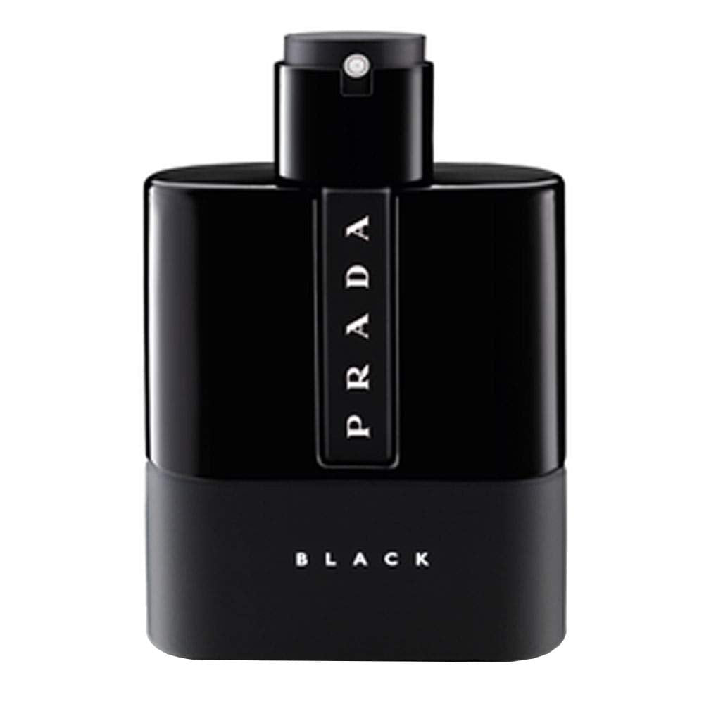 Prada Luna Rossa Black front bottle showing elegant black glass and logo for premium impression