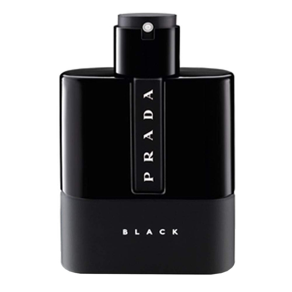 Prada Luna Rossa Black front bottle showing elegant black glass and logo for premium impression