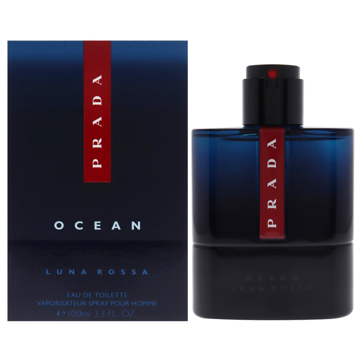 Prada Luna Rossa Ocean front bottle showing sleek design and brand polish