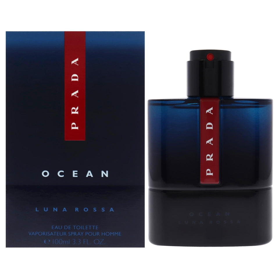 Prada Luna Rossa Ocean front bottle showing sleek design and brand polish