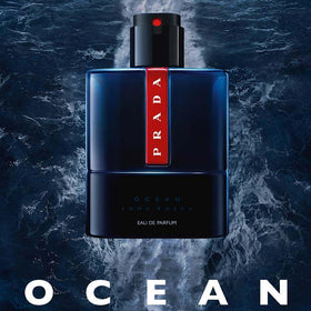 Prada Luna Rossa Ocean glass detail focused on texture and luxury appeal