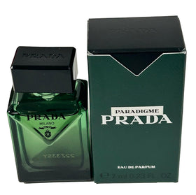Prada Paradigme mini close-up of bottle detail highlighting sturdy glass and cap