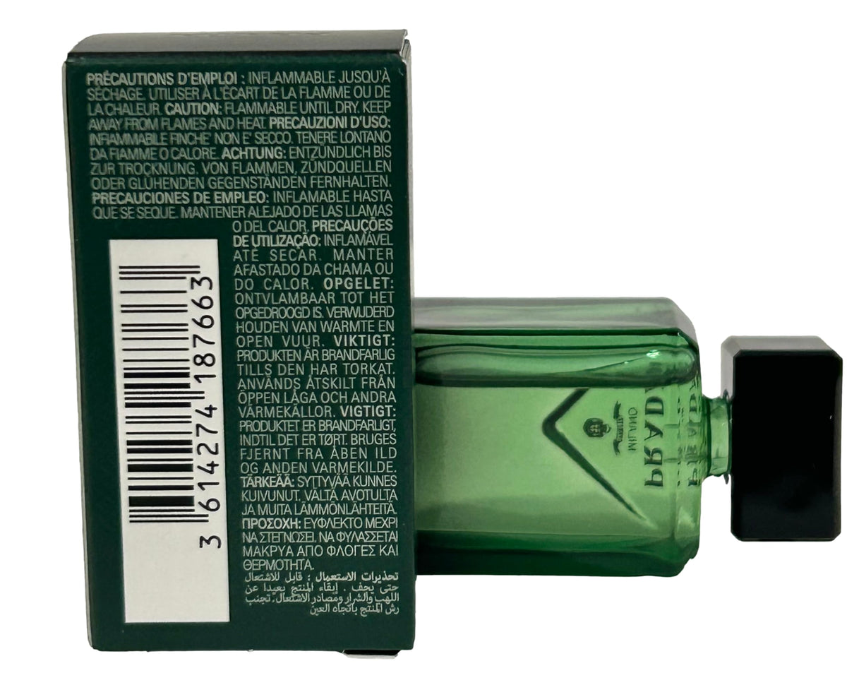Prada Paradigme mini beside a credit card illustrating compact travel size