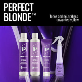 PRAVANA before and after blonde hair image showing reduced brassiness benefit