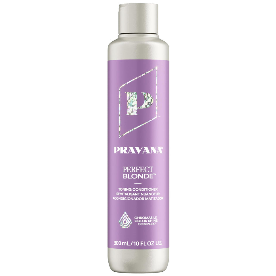 Pravana front packaging showing the purple toning conditioner and benefits