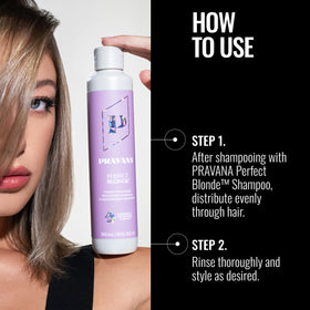Hand holding Pravana 10 fl oz bottle to show size and scale for routine