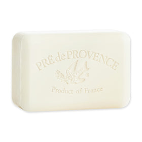 Pre de Provence front packaging showing milk scent and weight, elegant presentation benefit