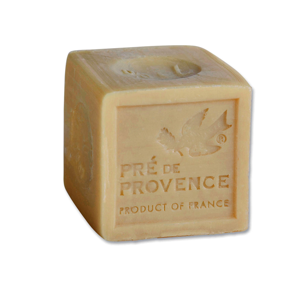 Pre de Provence front packaging showing the 300g Marseille olive oil soap cube and authentic label for confidence