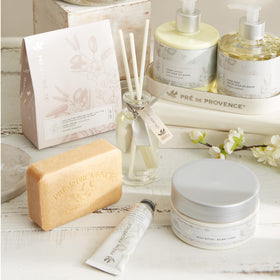 Pre de Provence soap styled in bathroom showing fragrant decor and hospitality benefit