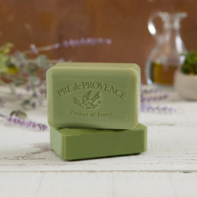 Pre de Provence label close-up listing olive oil and shea butter