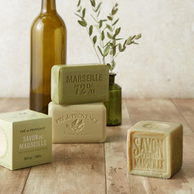 Pre de Provence ingredients setup with lavender and olive benefit