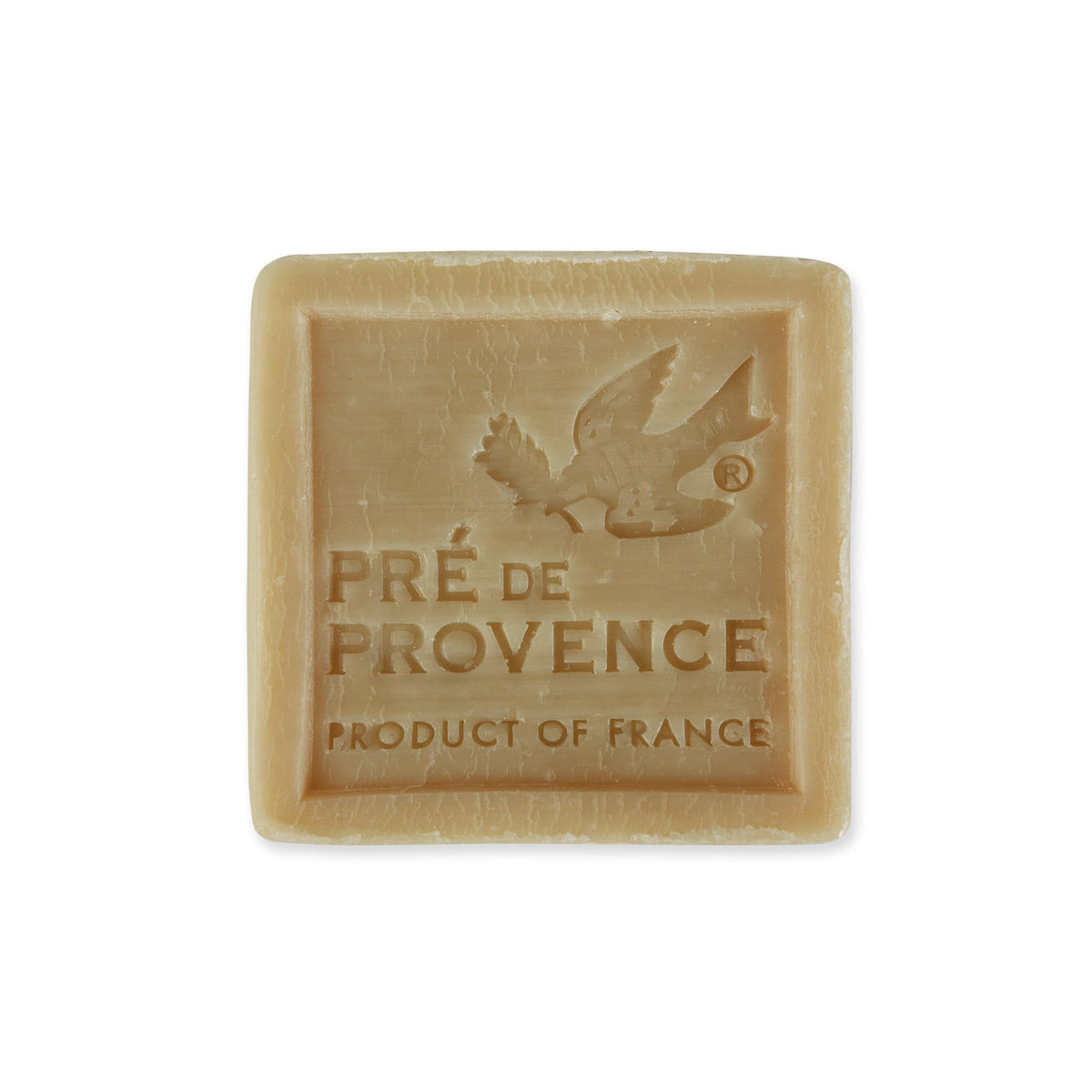 Pre de Provence soap cube close-up texture highlighting dense natural lather and long-lasting quality