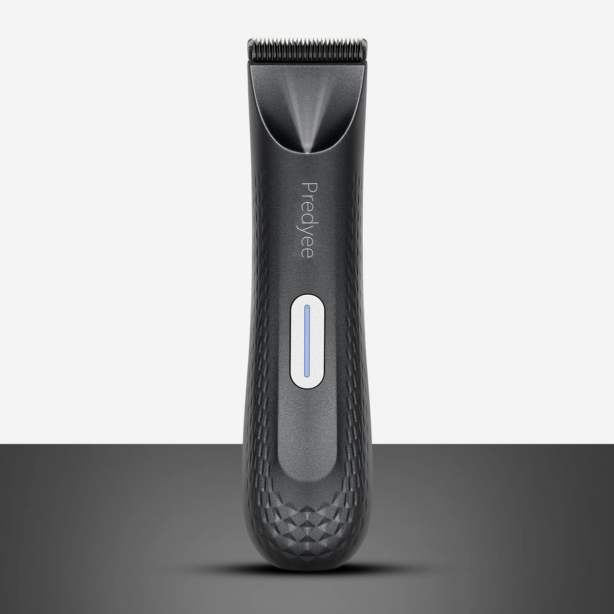 Predyee front view showing trimmer and packaging, highlights compact travel convenience