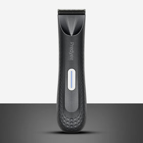 Predyee front view showing trimmer and packaging, highlights compact travel convenience
