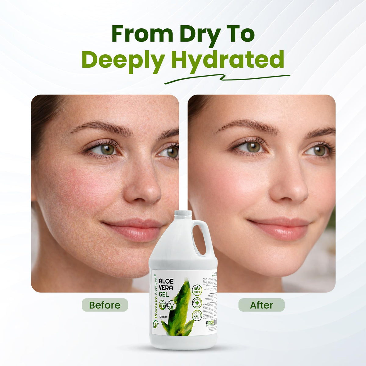 Premium Nature applied to forearm after sun exposure showing soothing, cooling effect