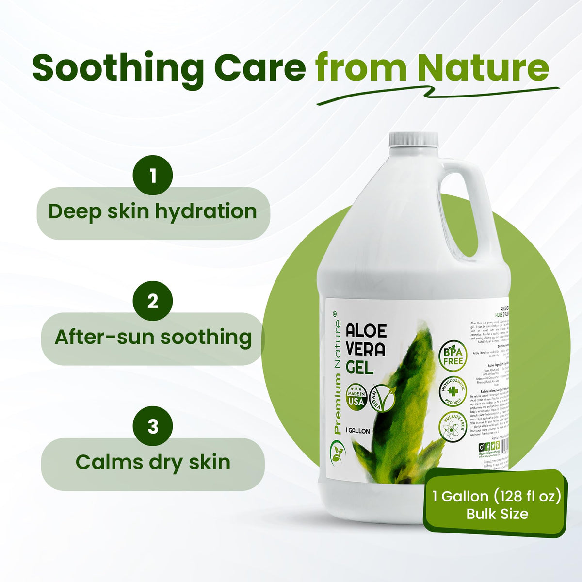 Premium Nature dispensing gel into hand demonstrating easy pump use and quick absorption benefit
