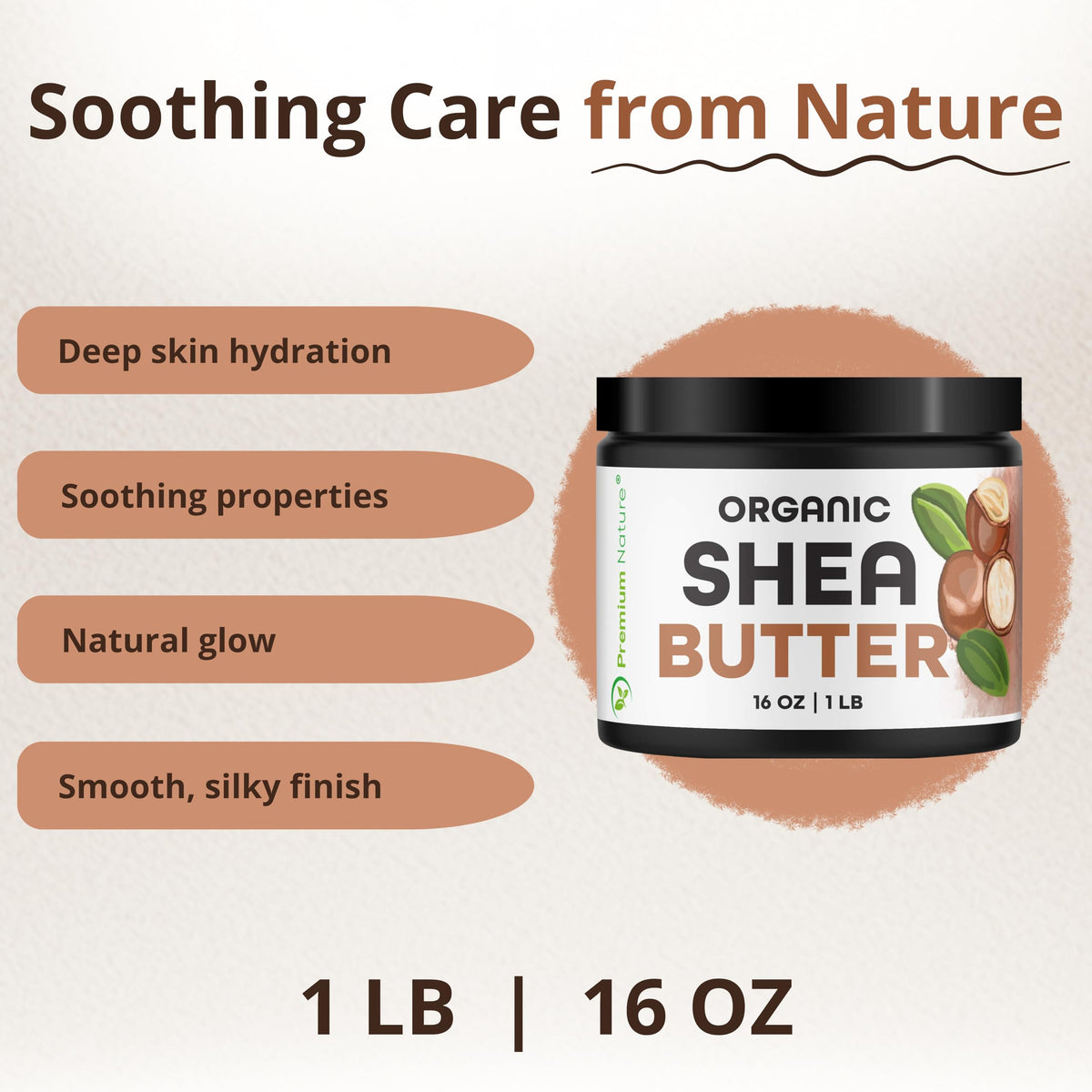 Premium Nature shea butter open jar creamy texture, easy-to-blend for lotions