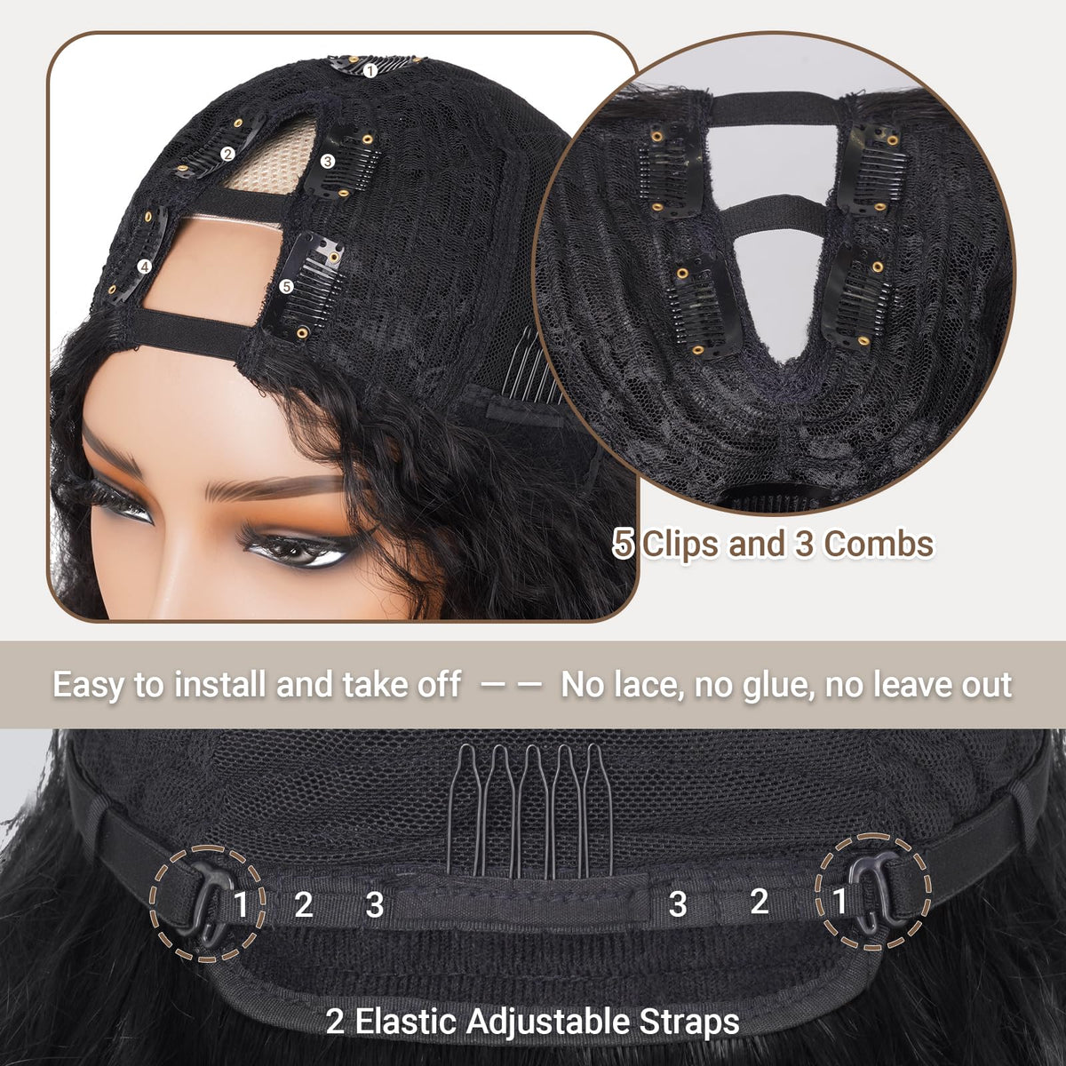 PREMPO inside-cap view revealing combs and adjustable straps for secure fit