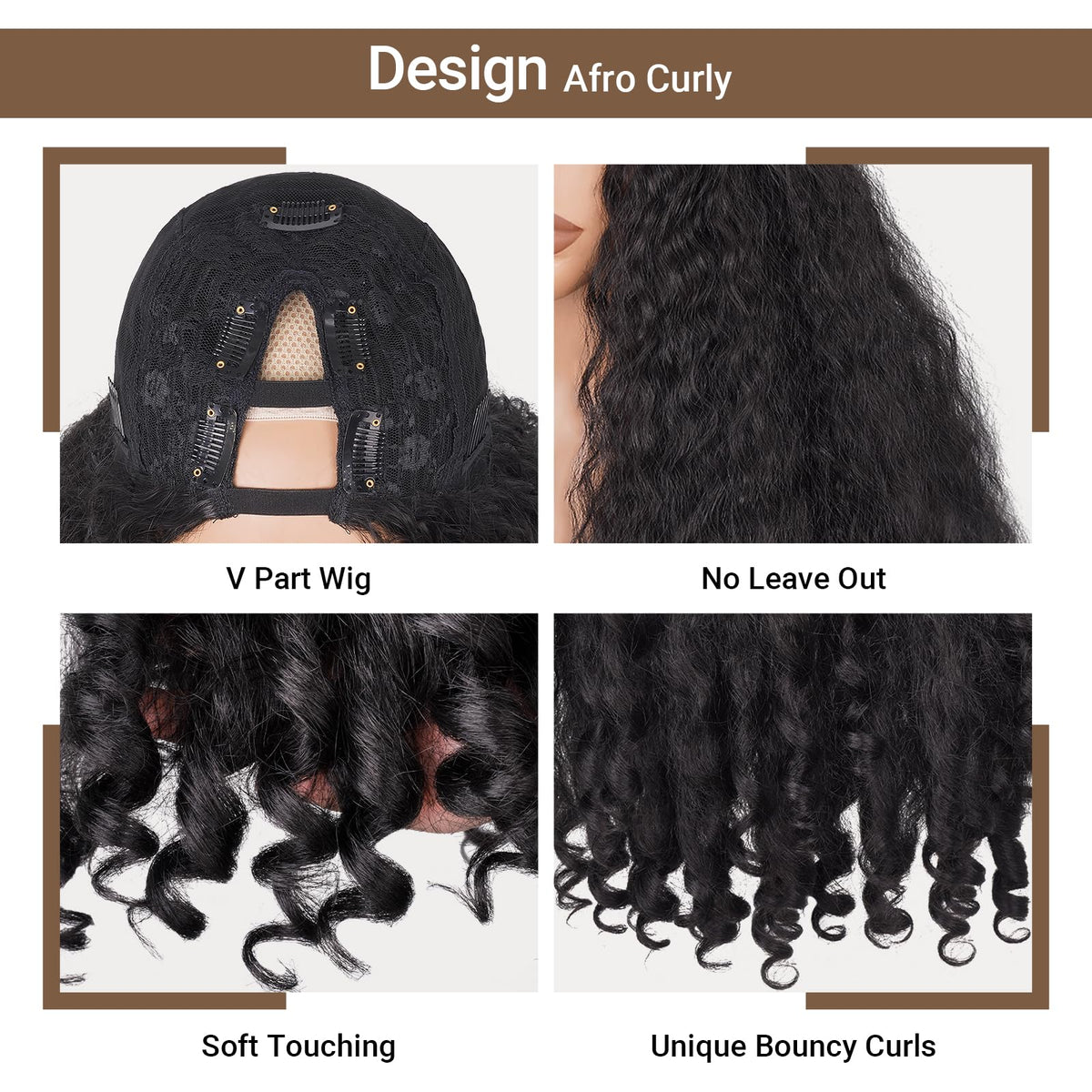 PREMPO close-up of kinky texture and unique curled ends for dimension