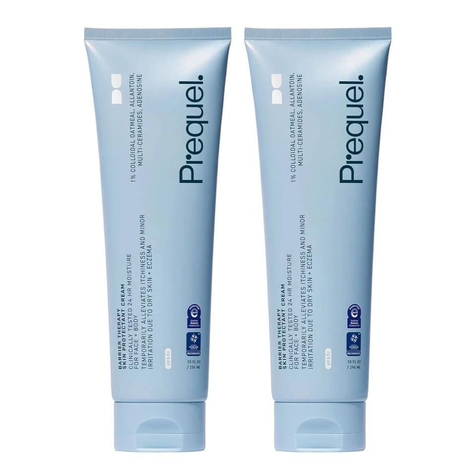 Prequel front packaging showing two cream tubes and clear product benefit