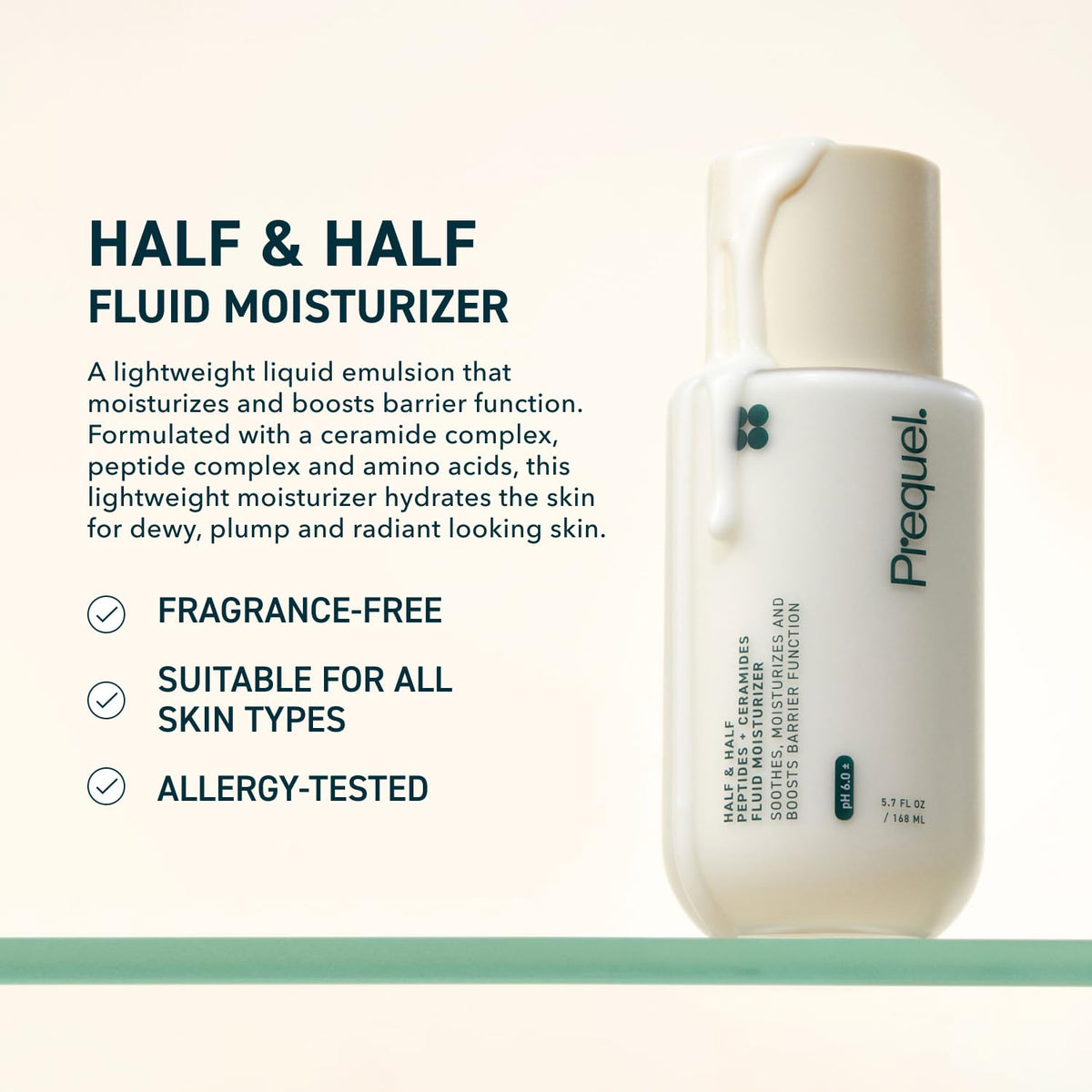 Prequel moisturizer pump dispensing lightweight fluid for easy application