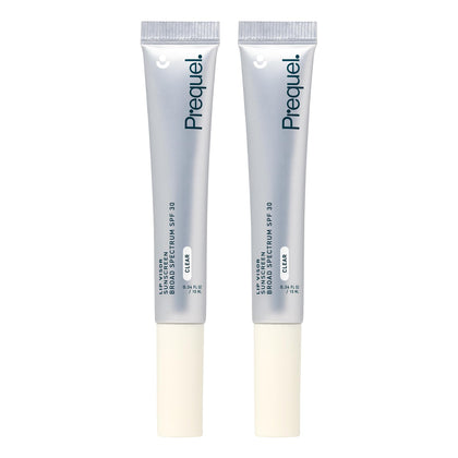 Prequel clear lip balm front packaging showing SPF and mint benefit