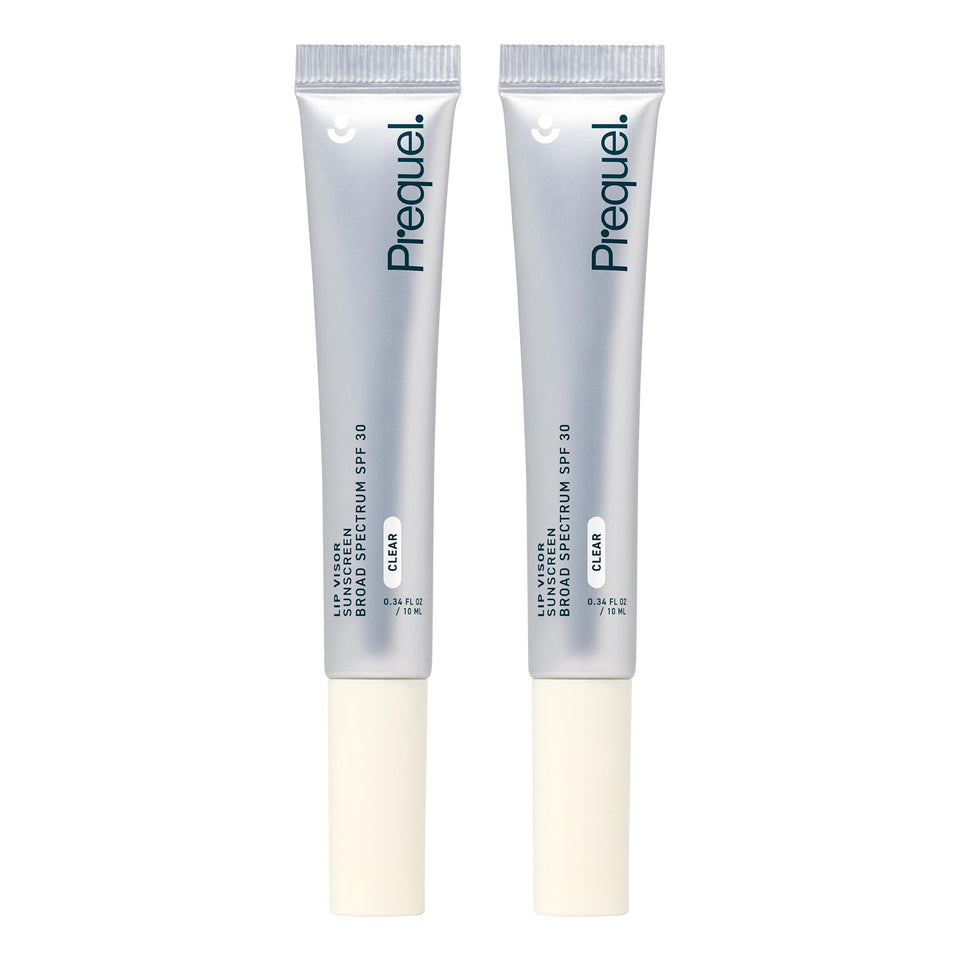 Prequel clear lip balm front packaging showing SPF and mint benefit