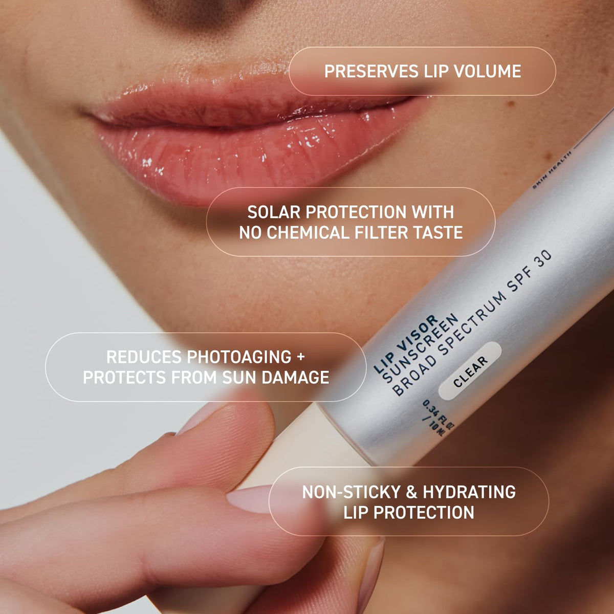Prequel lip balm in hand for size and travel-friendly portability